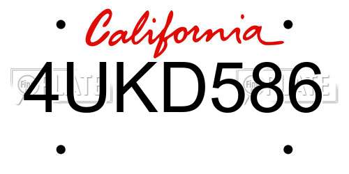 4UKD586 California License Plate
