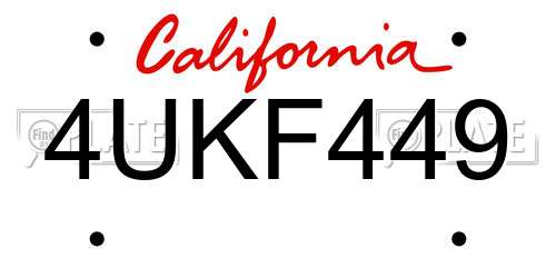 4UKF449 California License Plate
