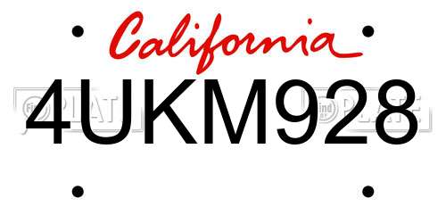 4UKM928 California License Plate