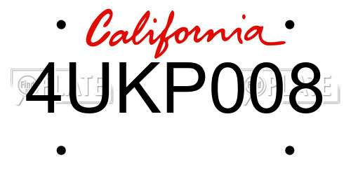 4UKP008 California License Plate