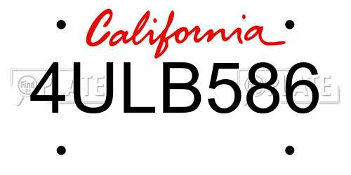 4ULB586 California License Plate