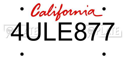 4ULE877 California License Plate