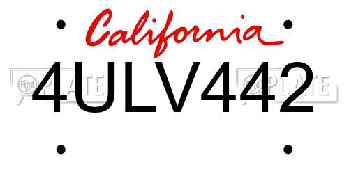 4ULV442 California License Plate