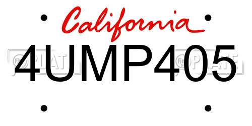 4UMP405 California License Plate