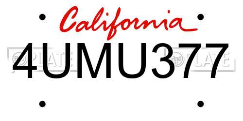 4UMU377 California License Plate