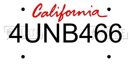 4UNB466 California License Plate