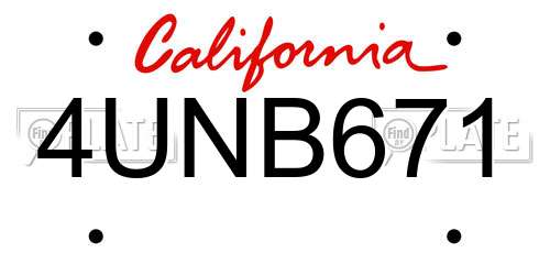 4UNB671 California License Plate