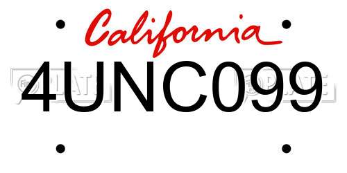 4UNC099 California License Plate