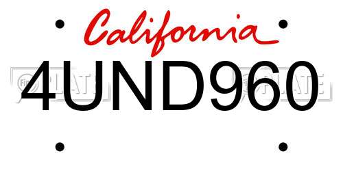 4UND960 California License Plate