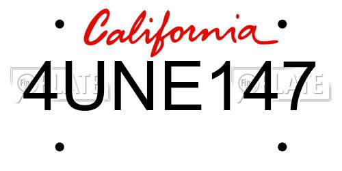 4UNE147 California License Plate