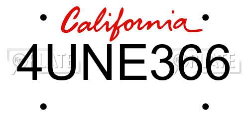4UNE366 California License Plate