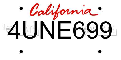 4UNE699 California License Plate