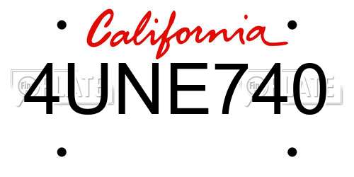 4UNE740 California License Plate