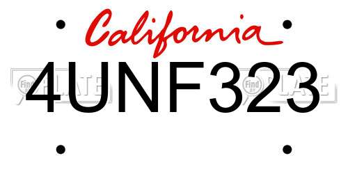 4UNF323 California License Plate