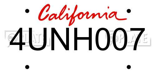 4UNH007 California License Plate
