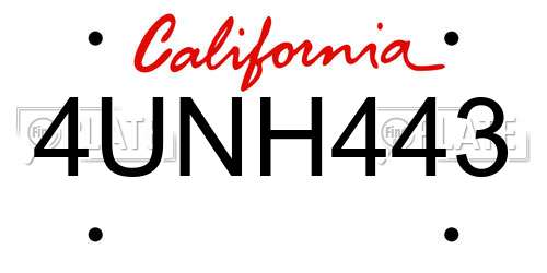 4UNH443 California License Plate