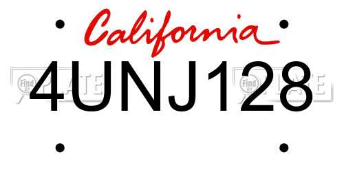 4UNJ128 California License Plate