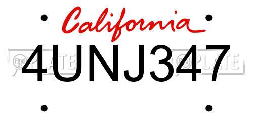 4UNJ347 California License Plate