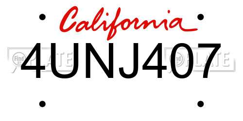 4UNJ407 California License Plate