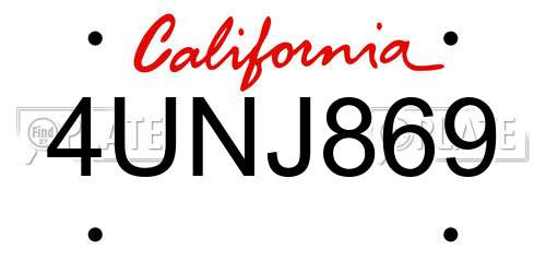 4UNJ869 California License Plate