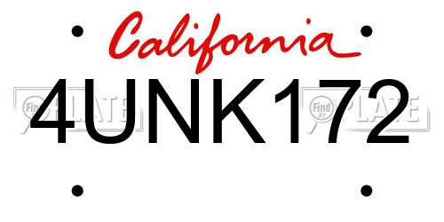 4UNK172 California License Plate