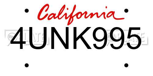 4UNK995 California License Plate