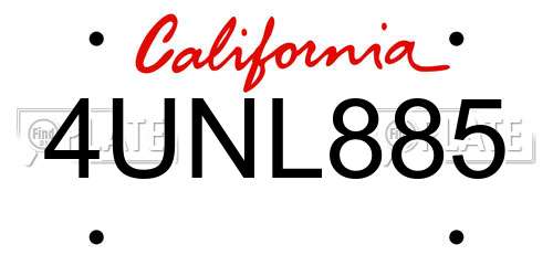 4UNL885 California License Plate