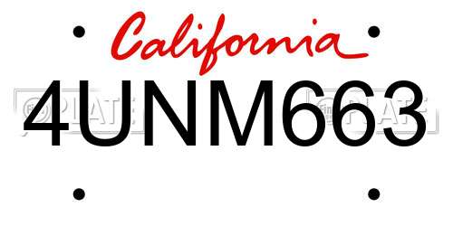 4UNM663 California License Plate