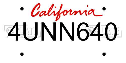 4UNN640 California License Plate