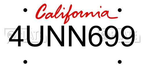 4UNN699 California License Plate