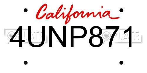 4UNP871 California License Plate