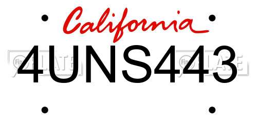 4UNS443 California License Plate