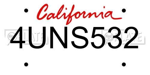 4UNS532 California License Plate