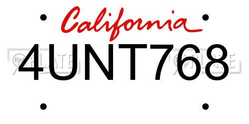 4UNT768 California License Plate