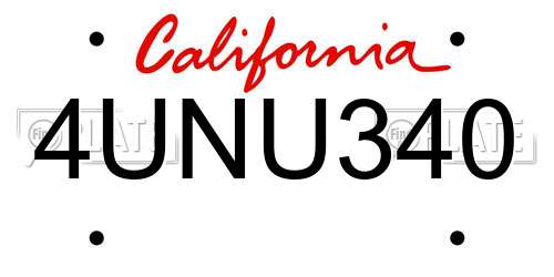 4UNU340 California License Plate