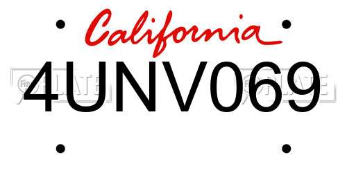 4UNV069 California License Plate