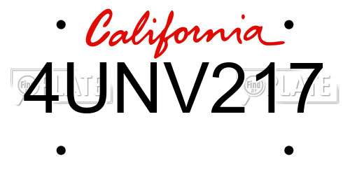 4UNV217 California License Plate