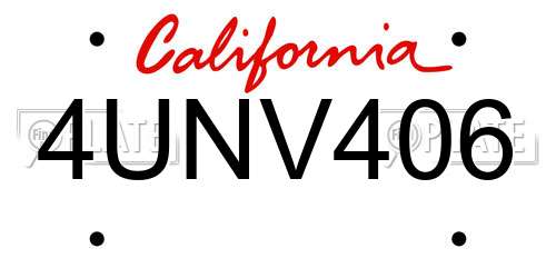 4UNV406 California License Plate