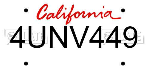 4UNV449 California License Plate