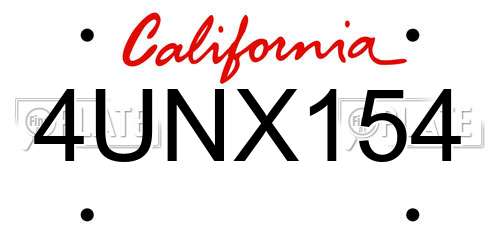4UNX154 California License Plate