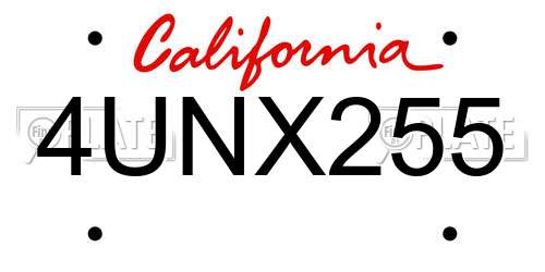 4UNX255 California License Plate