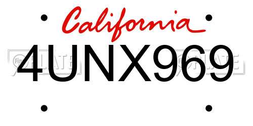 4UNX969 California License Plate