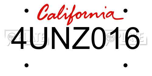 4UNZ016 California License Plate
