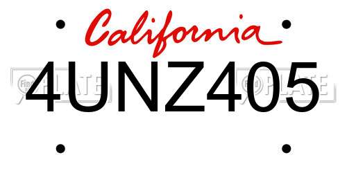 4UNZ405 California License Plate