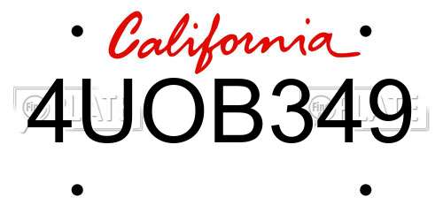 4UOB349 California License Plate