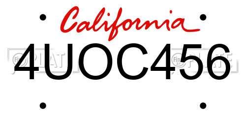 4UOC456 California License Plate