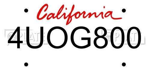 4UOG800 California License Plate