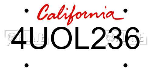 4UOL236 California License Plate