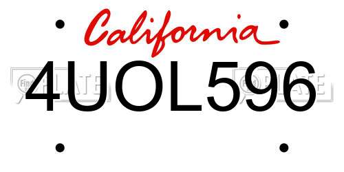 4UOL596 California License Plate