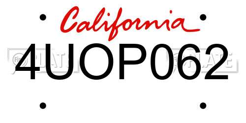 4UOP062 California License Plate